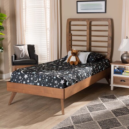 Baxton Studio Yana Mid-Century Modern Walnut Brown Finished Wood Twin Size Platform Bed 188-11146-11159-ZORO